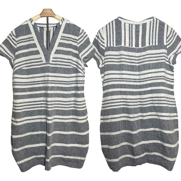 Boden | Linen Striped Split Neck Shift Dress Pockets Coastal Beachy Lightweight - Picture 1 of 9